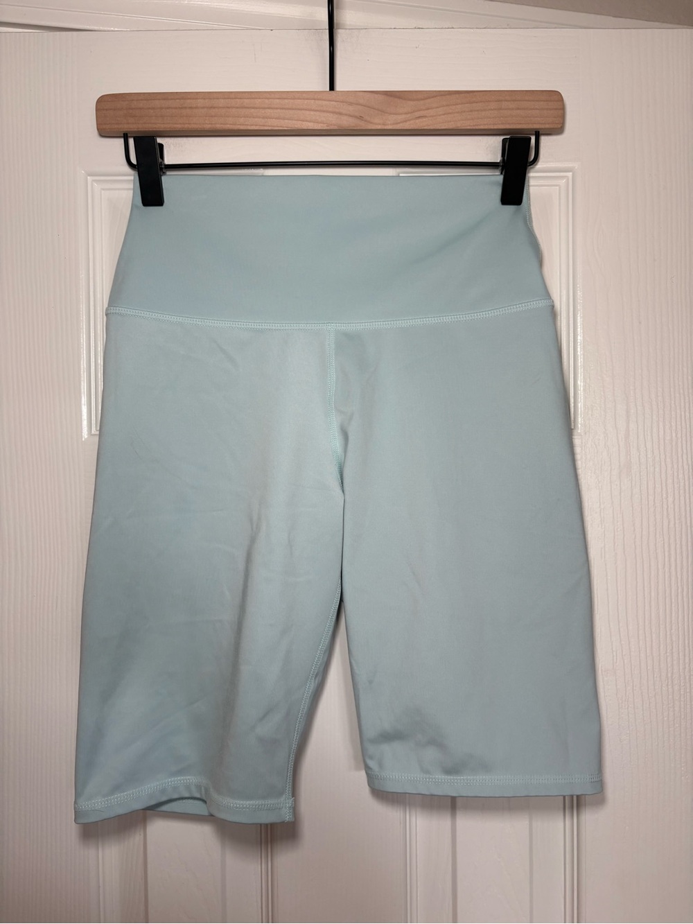 Alice + Olivia Aaron High Waist Biker Shorts Powder Blue XS